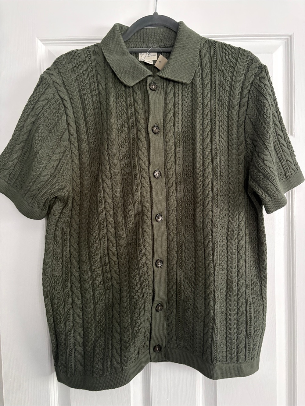 J. Crew Olive Green Cable Knit Short-Sleeve Button Cardigan